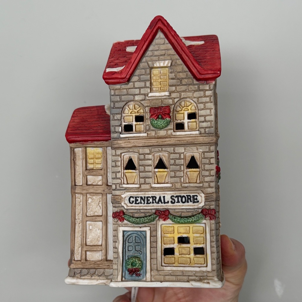 Vintage Christmas Charming Red and Beige General Store Figurine